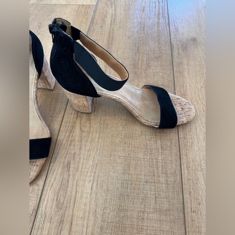 Aerosoles High Hopes Black Leather Ankle Strap Sandals Cork Block Heel Size 9.5 - Picture 3 of 10